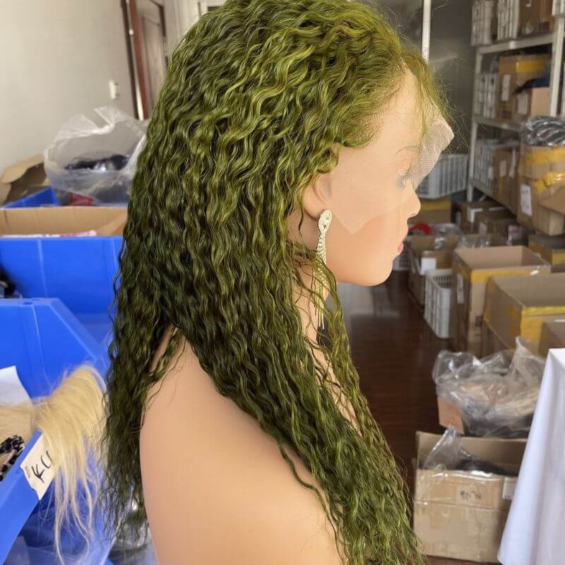 Transparent Lace Dark Green Wig Deep Curly Brazilian Hair Wigs For Women Wig Green Glueless Lace Front Human Hair Wigs - Image 3