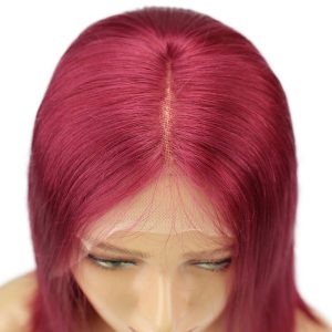 Burgundy 13x6 Short Bob Lace Front Wigs Human Hair Middle Part Sliky Straight Human Hair Wigs Pre-Plucked Natural Hair Line With Baby Hair - Image 5