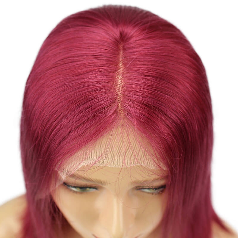 Burgundy 13x6 Short Bob Lace Front Wigs Human Hair Middle Part Sliky Straight Human Hair Wigs Pre-Plucked Natural Hair Line With Baby Hair - Image 5