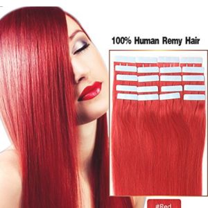 Tape In Remy Human Hair Extensions 20pcs 50g  #red Remy Hair Extensions Seamless Skin Weft Remy Silk Straight Hair Glue in Extensions - Image 3