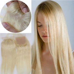 Silk Top Lace Closure Straight Ash Blonde Silk Base Human Hair Lace Closure with Baby Hair 4x4 Brazilian Virgin Human Hair 613#
