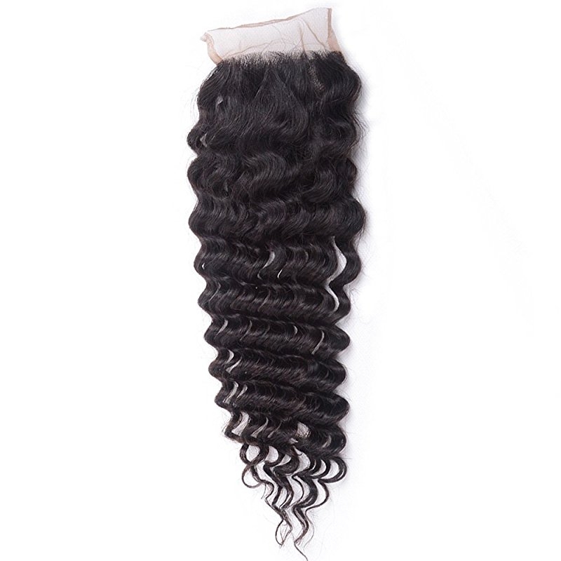 Brazilian Deep Wave Remy Hair 4x4 Lace Closure with Bundles, Unprocessed Human Hair Extensions Natural Color - Image 5