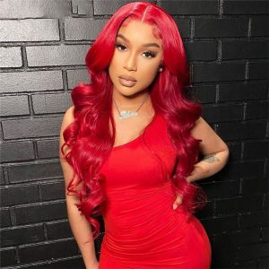 Body Wave Red Colored Human Hair Lace Wigs Brazilian Remy Human Hair Wigs For Women - Image 3
