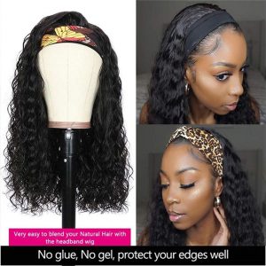 Alternative view of Water Wave Headband Wig Human Hair Brazilian Virgin Hair Wet and Wavy Headband Wigs Human Hair Water Wave Headband Wigs for Black Women