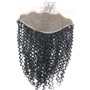 13x6 Lace Frontal Closure Kinky Curly Free Part Ear to Ear Mongolian Human Hair Lace Frontal Bleached Knots with Baby Hair Natural Color (20 inch) - Image 2