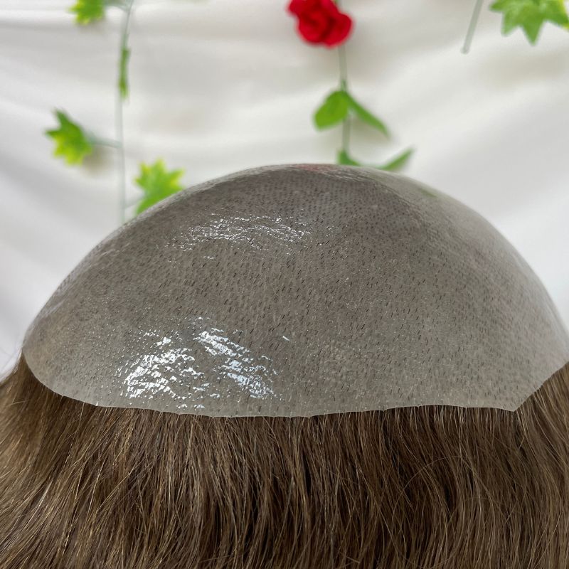 12 Inch Toupee for Women #4 Brown Color Cap Wigs for Women Cambodian Human Hair V-Loop Super Thin Skin Base Full PU 8x10 Inch - Image 3