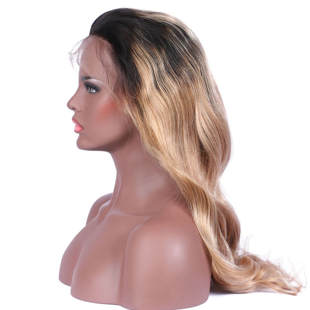 Brazilian human hair Ombre blonde #1B/27 Full lace wigs Dark root Loose wave Lace front wig Bleached knot Pre plucked hairline 150%density - Image 5