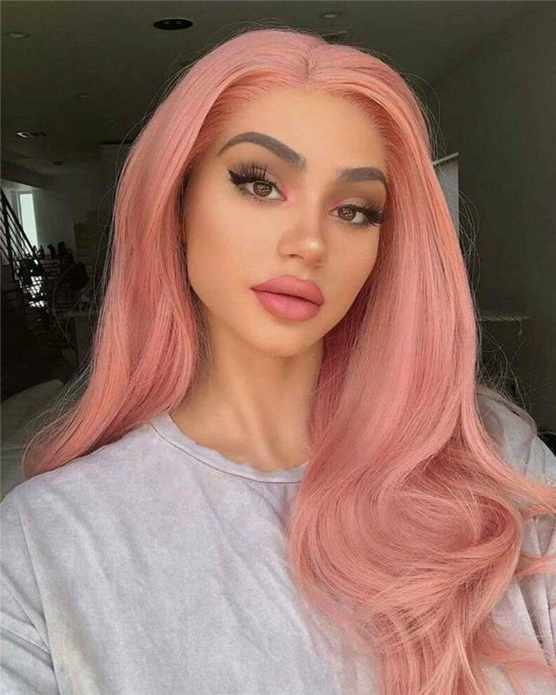 28inch Straight Leather Pink Beauty Human Hair Ombre Wigs Malaysia Remy Hair Lace Front Wigs For Women Colored Lace Front Wig - Image 4