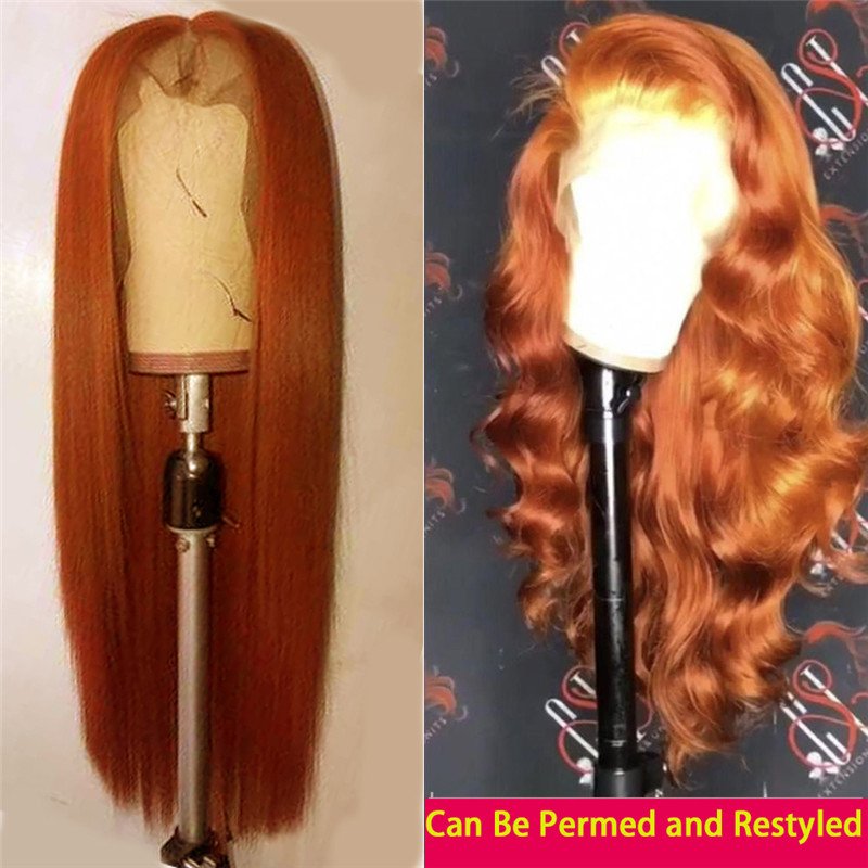 Straight Transparent Lace Wigs 150% Density Orange Ombre Human Hair Wigs For Women Brazilian Remy Hair Orange Lace Front Wig - Image 2