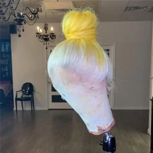 Alternative view of Transparent Lace Wigs #60 Yellow Colored Human Hair Wigs Body Wave Brazilian Remy Brown Yellow Ombre Lace Front Wig Closure Wig