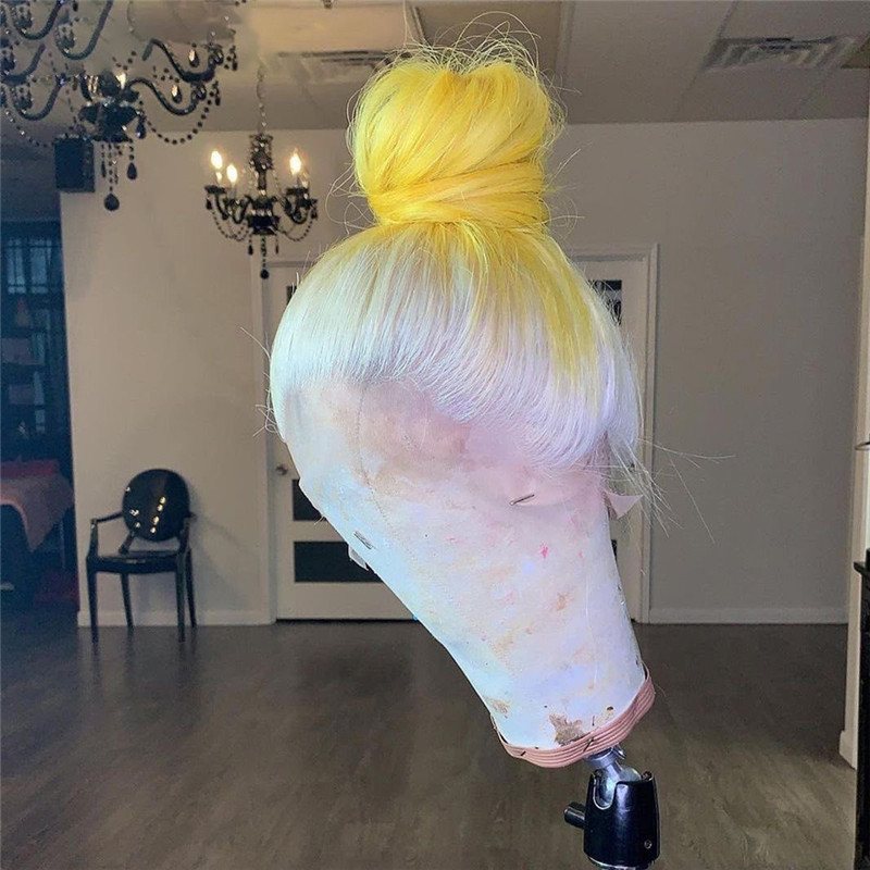 Transparent Lace Wigs #60 Yellow Colored Human Hair Wigs Body Wave Brazilian Remy Brown Yellow Ombre Lace Front Wig Closure Wig - Image 2