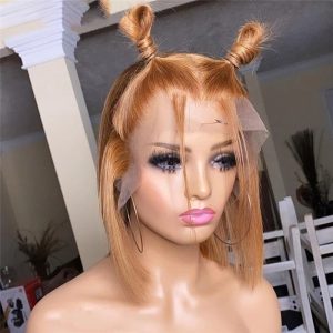 #27 Short Bob Honey Blonde Human Hair Wigs For Women Brazilian Remy Hair 13x4 Bob Lace Front Wigs Pre Plucked