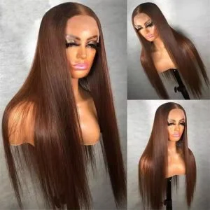 13x4 Lace Front Human Hair Wigs Chocolate Ombre Brown Red Pre Plucked Natural Hairline Straight Body Wave Lace Wig 150% Density Brazilian Remy Hair Wigs