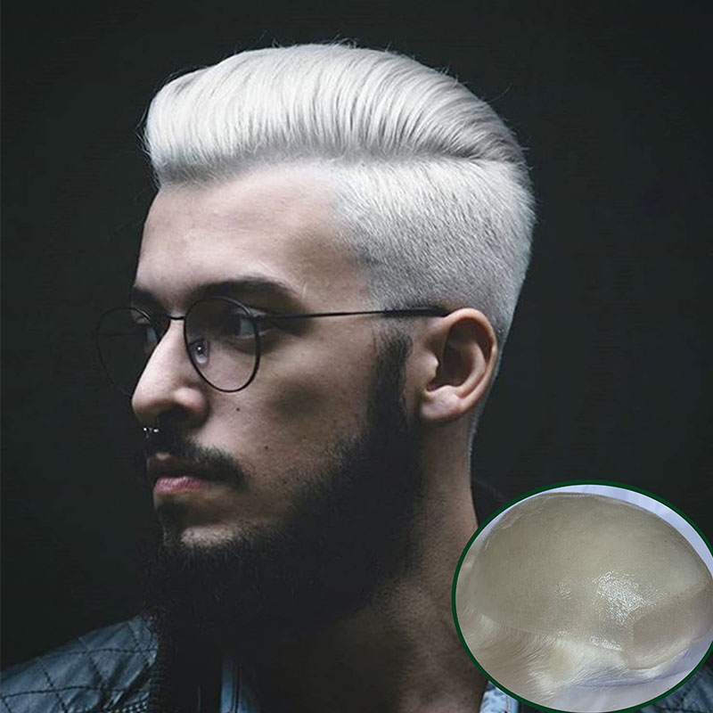 Toupee for Men 100% Human Hair Swiss Lace Front Hair Pieces PU V-looped Men's Hair Replacement System 1B Mixed 80% Grey Hair - Image 21