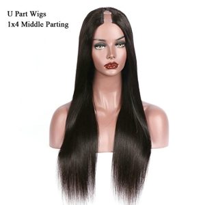 Alternative view of U Part Wigs Human Hair For Black Women Silky Straight Middle Part 1x4 U Parting Brazilian Remy Hair Natural Color