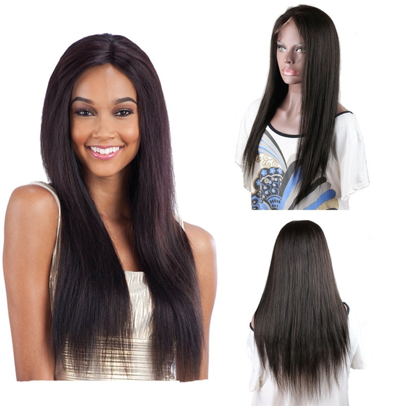 Silk Straight Brazilian Remy Hair Long Human hair wig Lace Front Wigs For Black Women Length 12inch