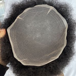 Pwigs Hairpiece Afro American 100% Human Hair System French Lace Natural Hairline Injected Pu Skin With Breathable Holes Layered Lace Top Afro Curly - Image 8