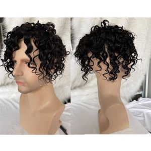 Toupee For Men Full French Lace Hairpiece Replacement System #1B Off Black 10X8 Loose Curly - Image 3