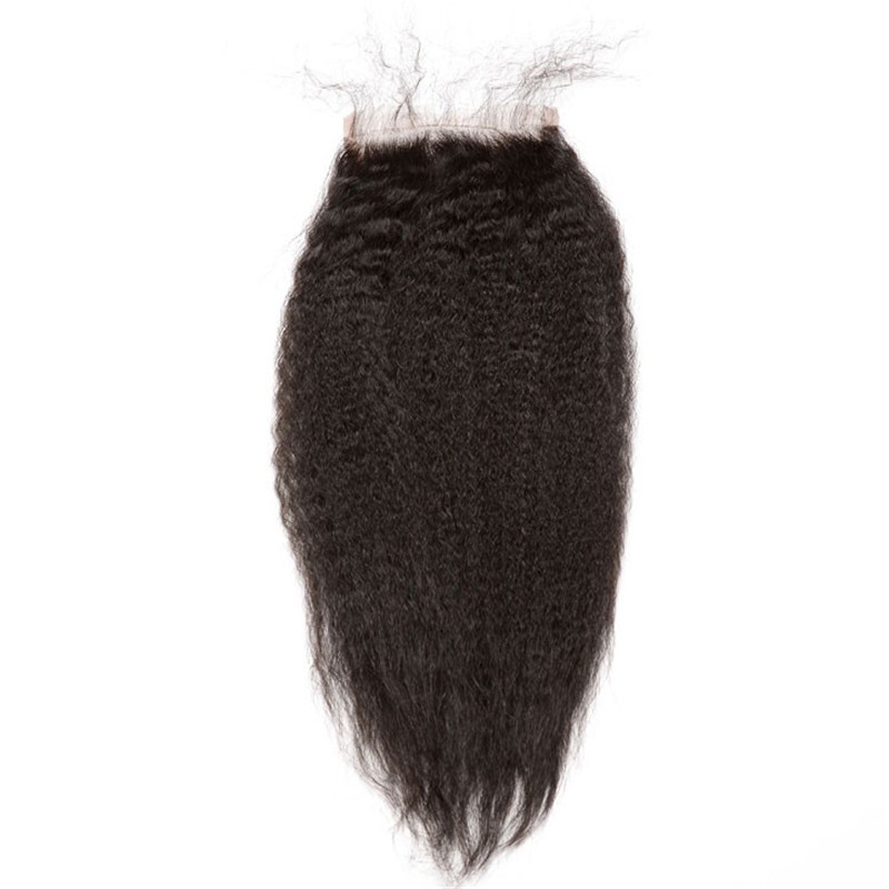 Kinky Straight Peruvian Remy Hair Free Part Lace Closure Sew In 4x4 inchs Natural Color - Image 4