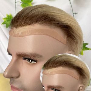 100%Human Hair WigsToupee for Men Hair Pieces Men's Toupee Super Thin Mono Lace with PU Around Ombre Blonde 60 Color10" x 8" Toupee - Image 5
