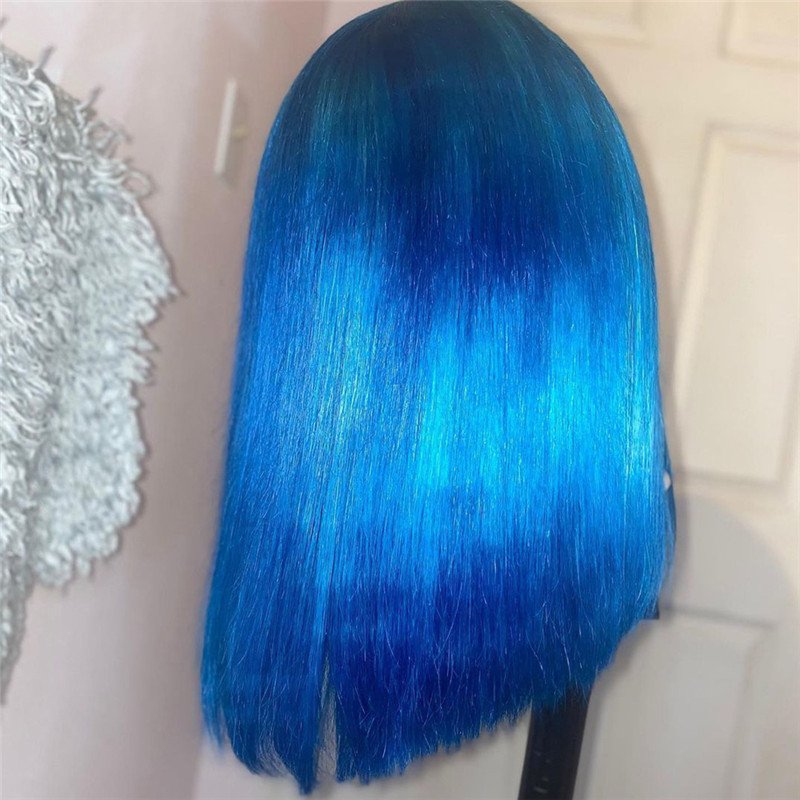 Straight Light Blue Bob Wig Transparent Bob Frontal Wigs Brazilian Remy Colored Short Bob Human Hair Wigs For Women Pre Plucked - Image 5