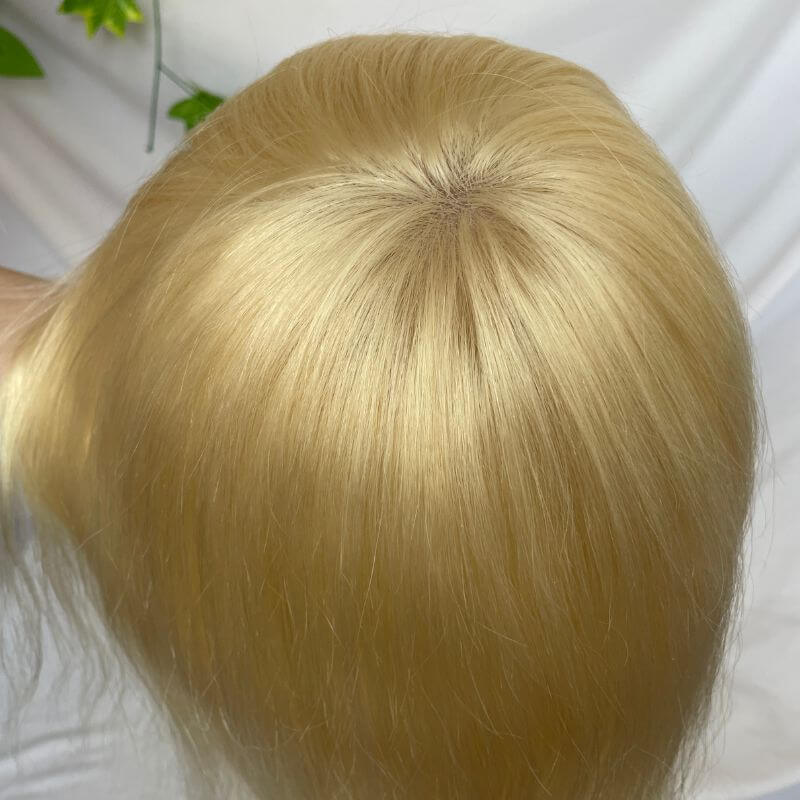 Human Hair Wigs Blonde Color Full Skin Pu Base 12 Inch For Women 8x10 613 Blonde Color Thin Skin Base Hair For Men 12 Inch - Image 5