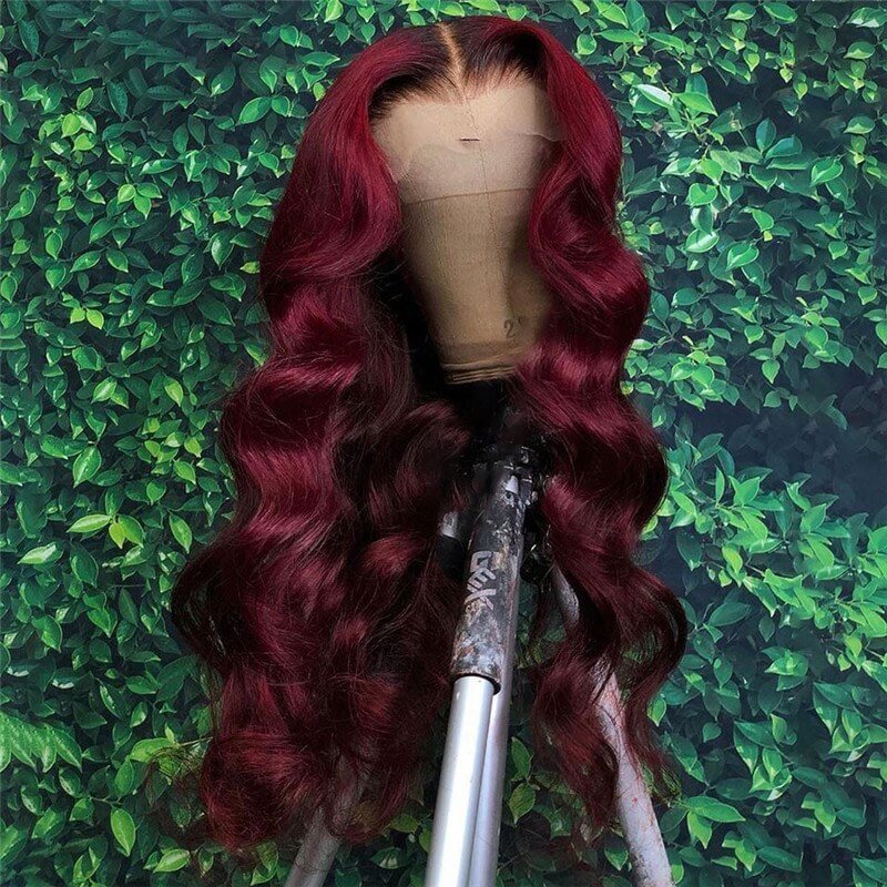 1B/99J Red Burgundy Ombre Lace Front Human Hair Wigs For Women Body Wave Brazilian Remy Glueless Colored Wigs - Image 3