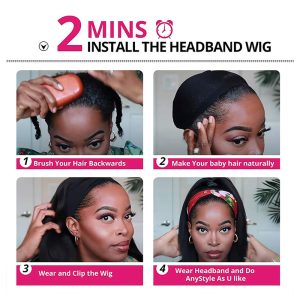 Human Hair Headband Wigs 20 Inch Straight Hair Headband Wigs for Black Women Human Hair Glueless None Lace Front Straight Headband Wigs - Image 8