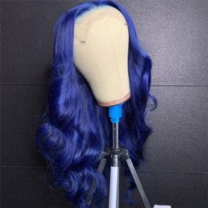 Transparent Dark Blue Body Wave Wigs For Women Pre Plucked Brazilian Lace Front Human Hair Wigs Ombre Colored Lace Part Wig - Image 3