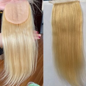 Silk Top Lace Closure Straight Ash Blonde Silk Base Human Hair Lace Closure with Baby Hair 4x4 Brazilian Virgin Human Hair 613# - Image 5