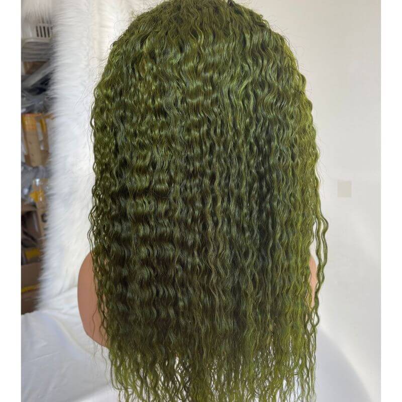 Transparent Lace Dark Green Wig Deep Curly Brazilian Hair Wigs For Women Wig Green Glueless Lace Front Human Hair Wigs - Image 5