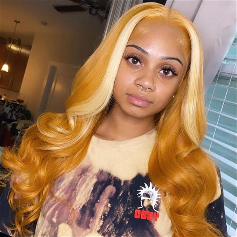 Human Hair Honey Orange Blonde Highlight Lace Front Wig - Image 2