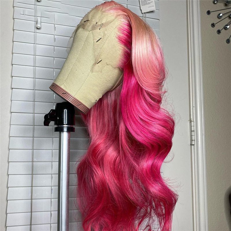 Body Wave Pink Ombre Colored Lace Front Wig Peruvian Remy Straight Human Hair Wigs For Women Wavy Highlight Human Hair Wig 150% - Image 2