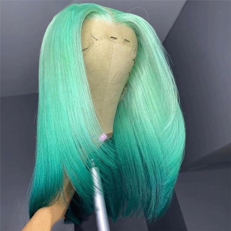 Straight Orange Ombre Colored Human Hair Wigs Bleached Knots Human Hair Wigs Brazilian Green Ombre Lace Front Wig Pre Plucked - Image 3