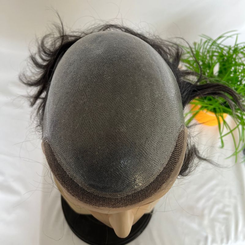 Men's Toupee PU Base With Frontal Swiss Lace Net 100% Virgin Human Hair Hairpieces Replacement System For Men 10x8 "Base Size - Image 15