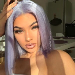 Short Lace Front Bob Wig With Pastel Purple Color - Image 2
