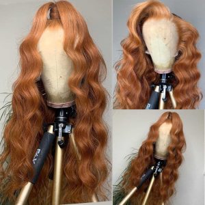 Alternative view of Body Wave Ginger Colored Wig Lace Front Human Hair Wigs Brazilian Remy Hair 13x4 Transpare Lace Front Wig Brown Human Hair Wig