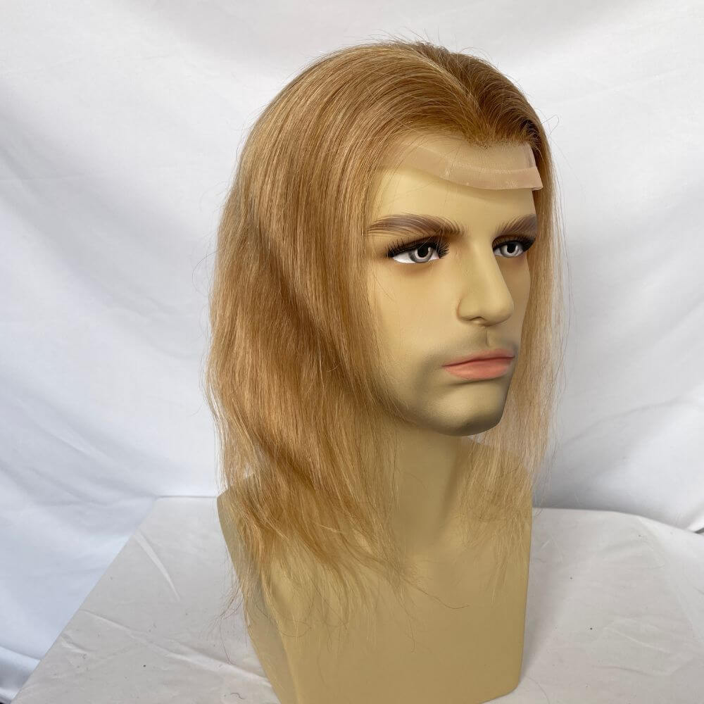 Silky Straight Wave 12 Inch Long Human Hair Toupee for Men 8x10 Hairpieces Human Hair Mens Toupee Mono Net with PU around Ombre Ash Blonde Color - Image 13