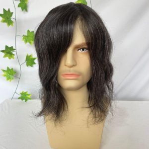 Pwigs Toupee for Men Full Thin Skin PU Cap Base 12inch Long European Human Hair Men Toupee Natural Hairline Hair System 1b Mixed with 60% White Hair Men Wigs - Image 9