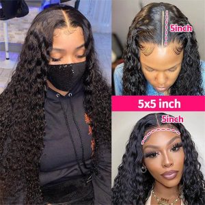 Alternative view of Deep Wave Human Hair 5X5 Hd Transparent Lace Closure Fringe Wigs Cost Glueless Brazilian Lace Wig For Women