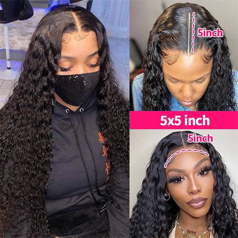 Deep Wave Human Hair 5X5 Hd Transparent Lace Closure Fringe Wigs Cost Glueless Brazilian Lace Wig For Women - Image 2