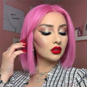 150% Density Pink Short Bob Human Hair Wigs Transparent Lace Front Wig Brazilian Remy Hair Pink Bob Lace Front Wig Pre Plucked - Image 2
