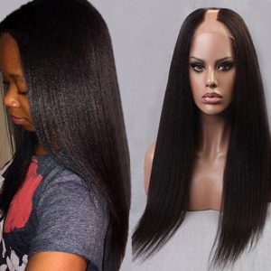 Alternative view of U Part Wig Human Hair for Black Women Brazilian Yaki Straight Natural Color