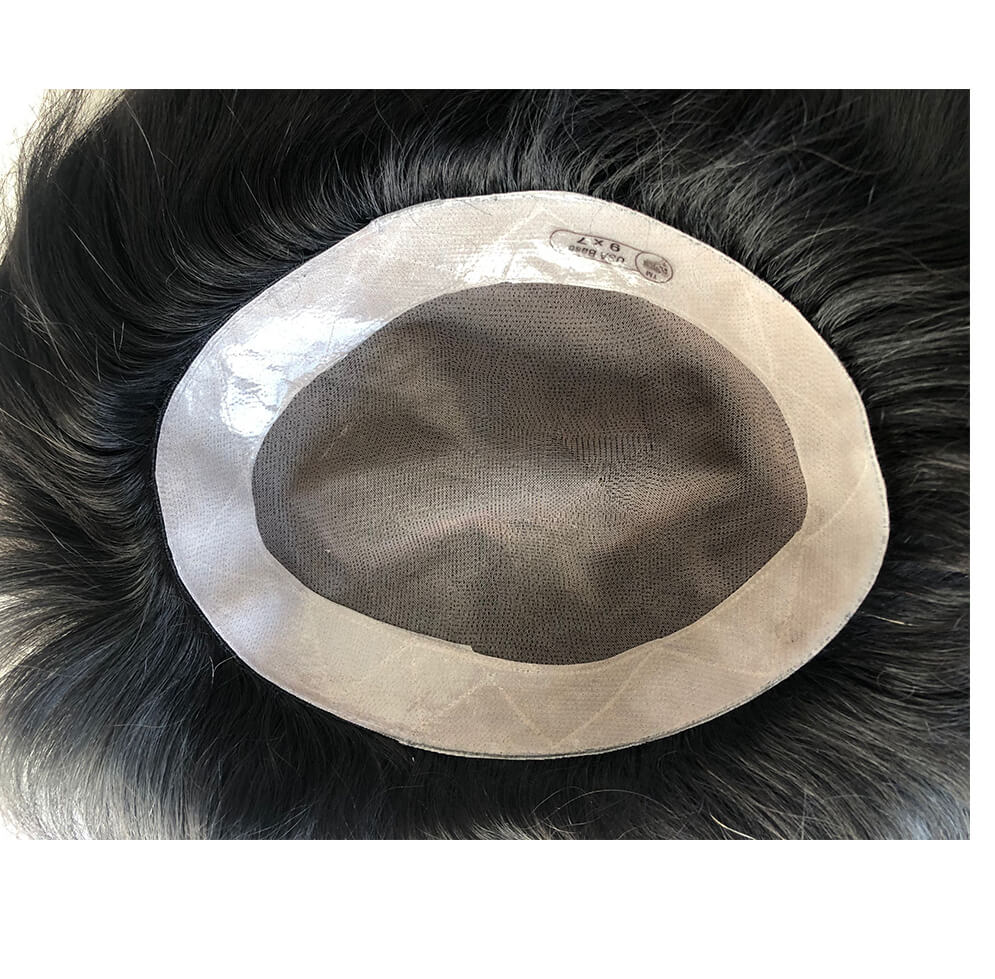 Hairpieces Replacement System For Men Swiss Lace Net With Half Pu Around Hair 100% European Remy Human Hair 10x8 - Image 2