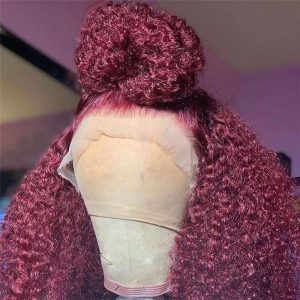 99J Human Hair Wigs For Women Red Kinky Curly Wig Brazilian Remy Hair Bob Wig Burgundy Lace Front Wigs Pre Plucked