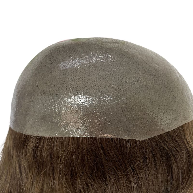 12 Inch Toupee for Women #4 Brown Color Cap Wigs for Women Cambodian Human Hair V-Loop Super Thin Skin Base Full PU 8x10 Inch - Image 4