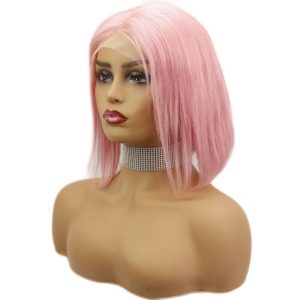 Light Pink Bob Colored 13x4 lace Front Wigs Human Hair Wigs Transparent Peruvian Remy Short Bob Lace Front Wigs Pre plucked Wig 150% - Image 3