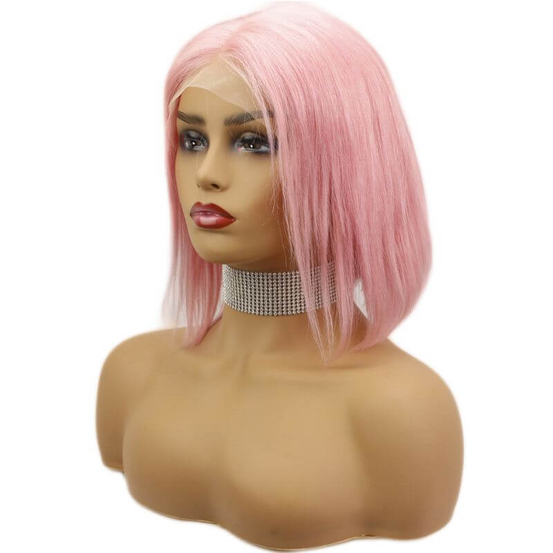 Light Pink Bob Colored 13x4 lace Front Wigs Human Hair Wigs Transparent Peruvian Remy Short Bob Lace Front Wigs Pre plucked Wig 150% - Image 3