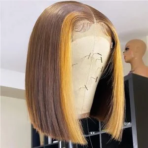 Alternative view of 150% Straight Blue Red Short Bob Human Hair Wigs Brazilian Remy Pre Plucked Highlight Wig Transparent Lace Wigs Glueless Wigs