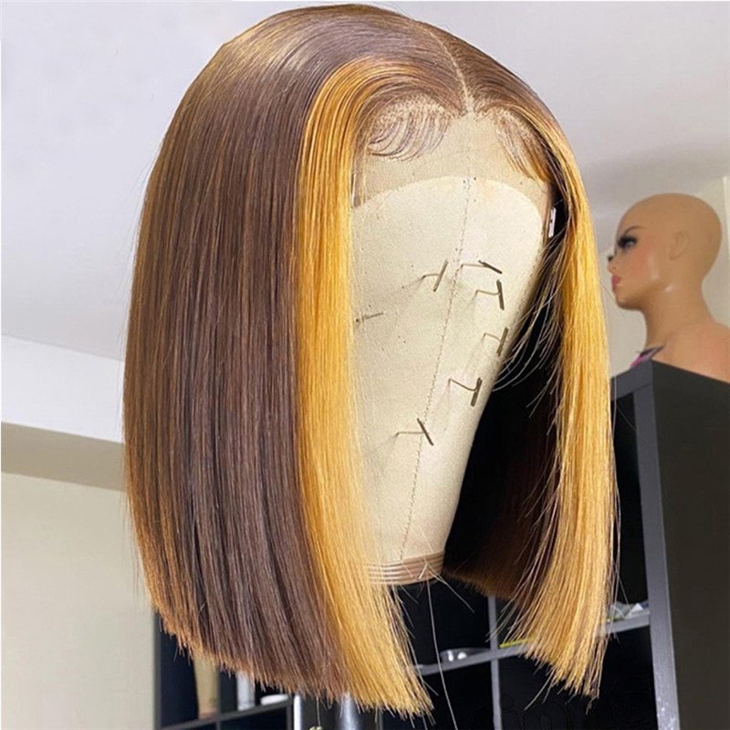 150% Straight Blue Red Short Bob Human Hair Wigs Brazilian Remy Pre Plucked Highlight Wig Transparent Lace Wigs Glueless Wigs - Image 2